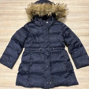 GAP Dark Blue Puffer Jacket with Faux Fur Trim